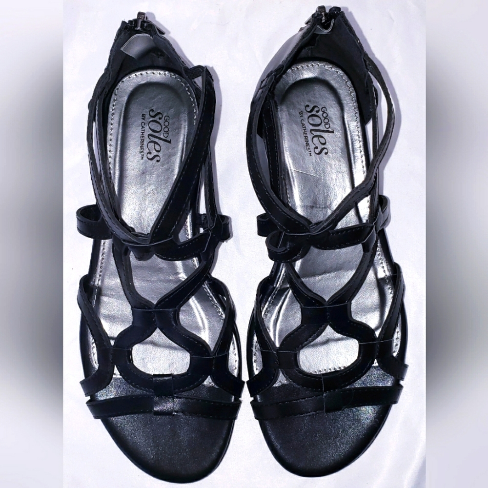 NWT Good Soles by Catherines Woman’s Black Sandals with Back Zipper Size 8W